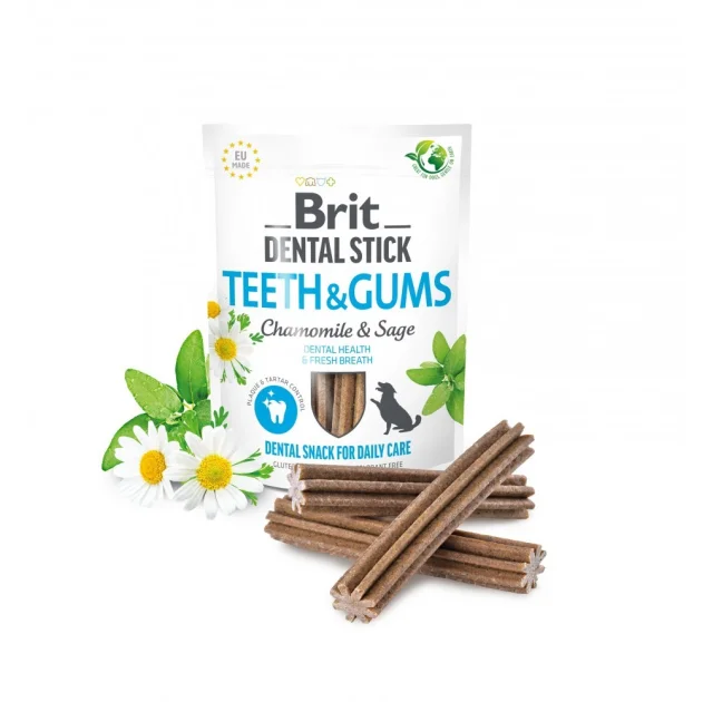Ласощі Brit Dental Stick Teeth and Gums для собак, для зубів і ясен, ромашка і шавлія, 7 шт, 251 г