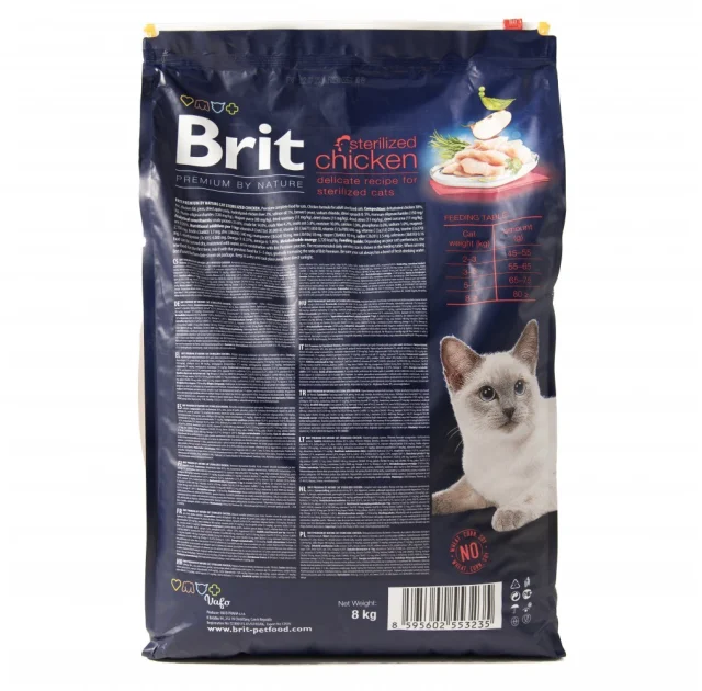 Корм сухий Brit Premium Sterilized Chicken для стерилізованих котів, курка 8 кг