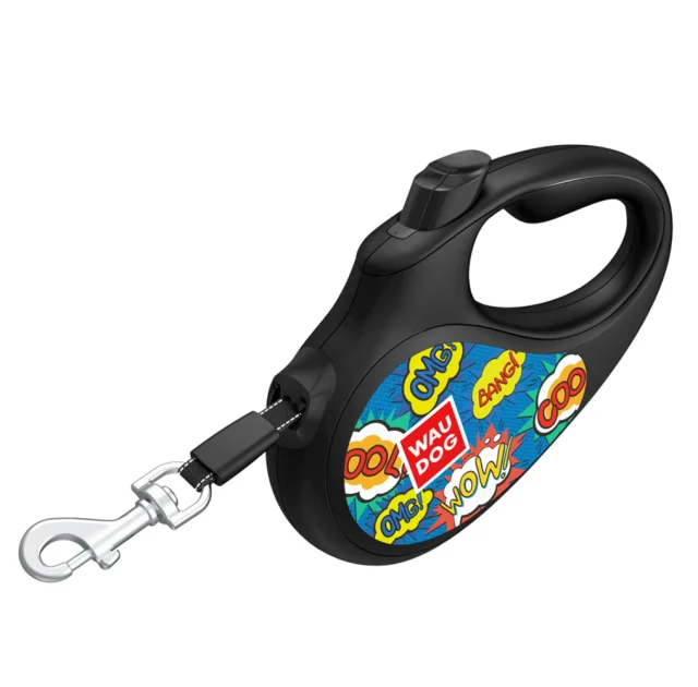 Поводок-рулетка Waudog R-leash для собак, рисунок "ВАУ", светоотражающая лента, XS, до 12 кг, 3 м, черный