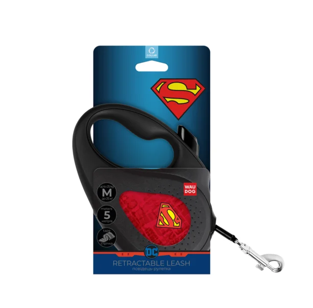 Поводок-рулетка Waudog R-leash для собак, рисунок "Супермен Лого красный", M, 25 кг, 5 м