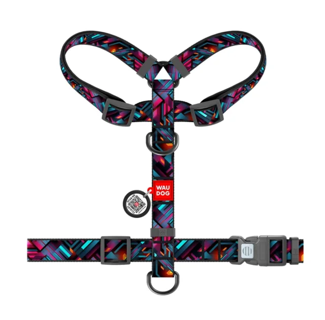Шлея анатомічна H-подібна Waudog Nylon для собак з QR-паспортом, малюнок "Нескінченні світи",  М, Ш 20 мм, А 40-70, В 50-80