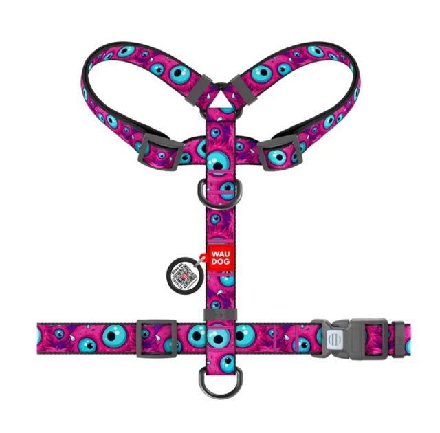 Шлея анатомічна H-подібна Waudog Nylon для собак з QR-паспортом, малюнок "Око монстра",  L, Ш 25 мм, А 50-90 см, В 60-100 см