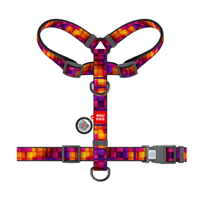 Шлея анатомічна H-подібна Waudog Nylon для собак з QR-паспортом, малюнок "Куби 3Д",  L, Ш 25 мм, А 50-90 см, В 60-100 см