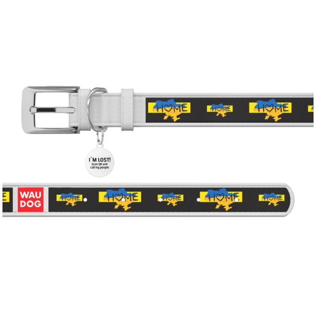 Нашийник шкіряний Waudog Design з QR паспортом для собак, малюнок "Дім", XXS, 12 мм/18-24 см, білий