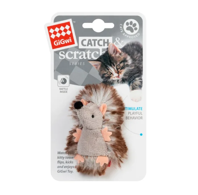 Игрушка GiGwi Catch & scratch Ёжик с погремушкой для кошек, плюш, искусственный мех, 7 см
