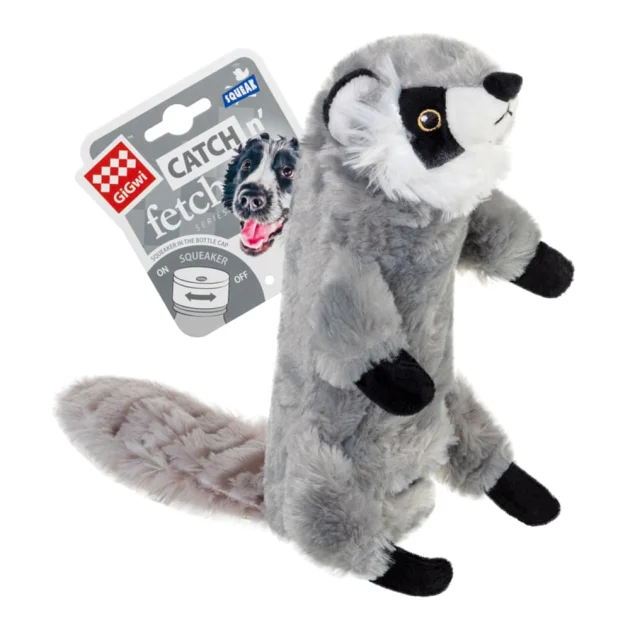 Іграшка GiGwi Catch & fetch Шкірка єнота з пляшкою пищалкою,штучне хутро,платок, 51 см