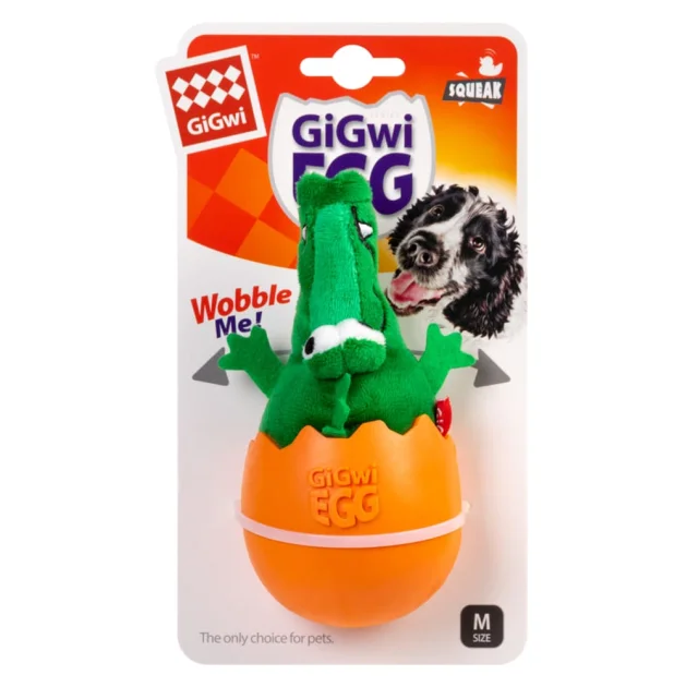 Іграшка GiGwi EGG Крокодил-неваляшка з пищалкою для собак, текстиль, гума, 14 см