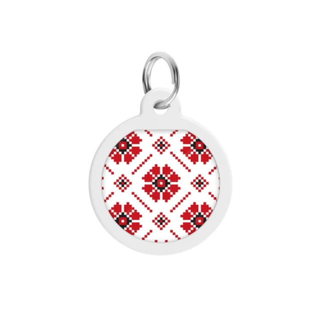 Адресник Waudog Smart ID з QR паспортом для собак і кішок, малюнок "Вишиванка", коло, 25 мм