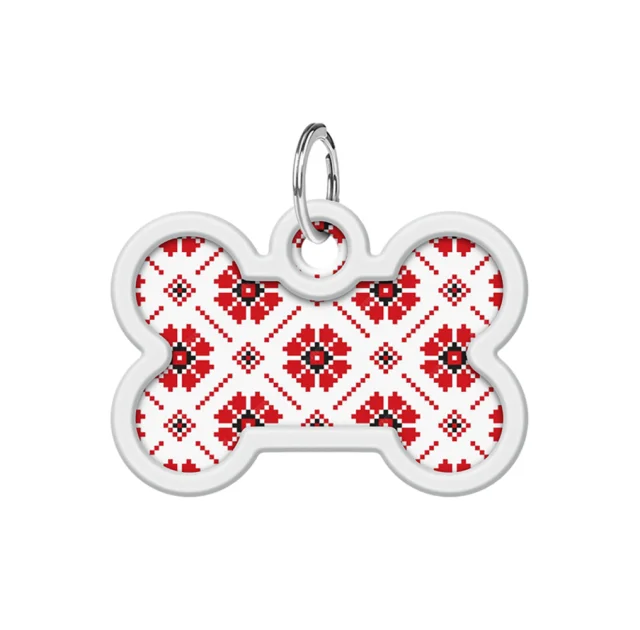 Адресник Waudog Smart ID з QR паспортом для собак і кішок, малюнок "Вишиванка", кістка, 40/28 мм