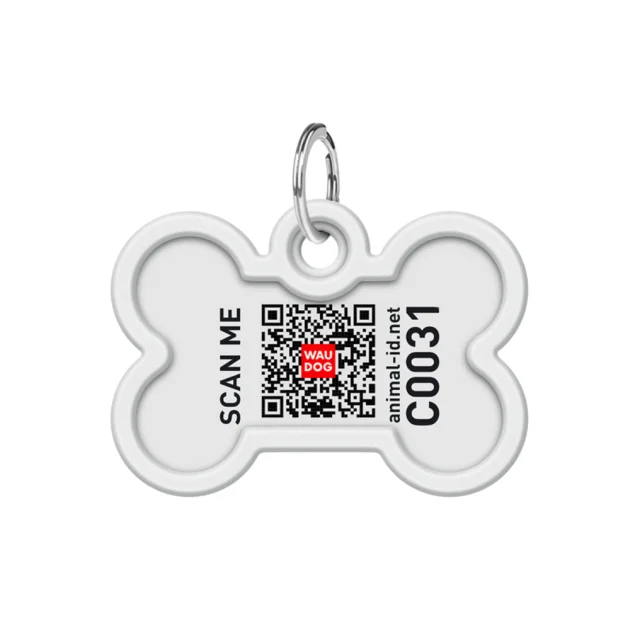 Адресник Waudog Smart ID з QR паспортом для собак і кішок, малюнок "Вишиванка", кістка, 40/28 мм
