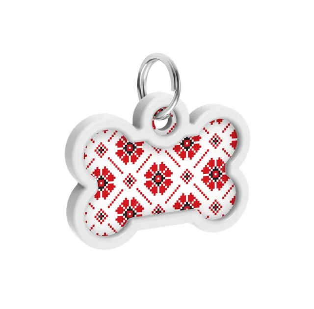 Адресник Waudog Smart ID з QR паспортом для собак і кішок, малюнок "Вишиванка", кістка, 40/28 мм