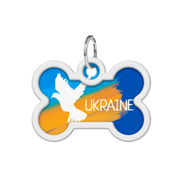 Анресник Waudog Smart ID з QR паспортом для собак і кішок, малюнок "Прапор", кістка, 40 мм/28 мм