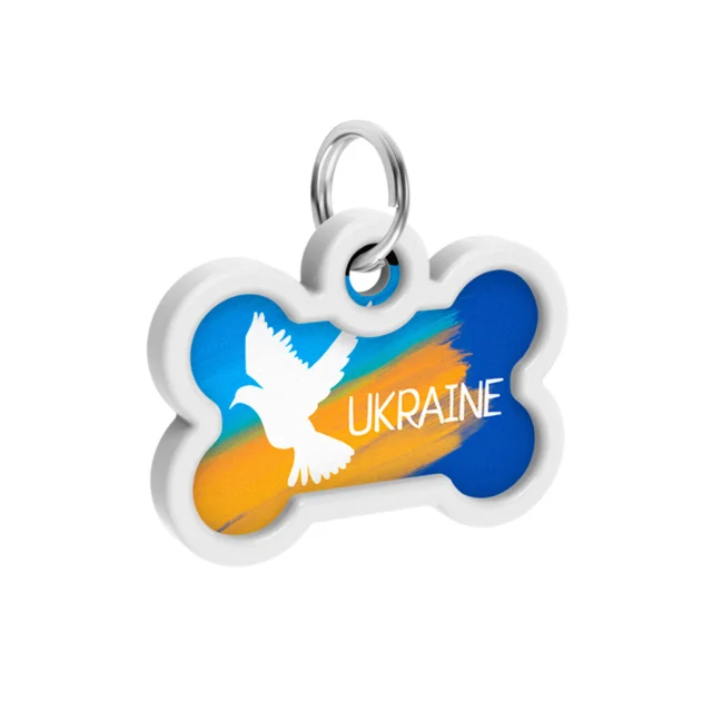 Анресник Waudog Smart ID з QR паспортом для собак і кішок, малюнок "Прапор", кістка, 40 мм/28 мм