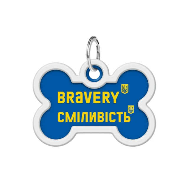 Анресник Waudog Smart ID з QR паспортом для собак і кішок, малюнок "сміливість", кістка, 40 мм/28 мм