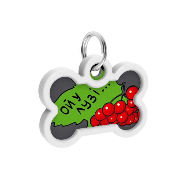 Адресник Waudog Smart ID c QR паспортом для собак і котів, метал, малюнок "Калина", кістка, 30 мм, 40-28 мм