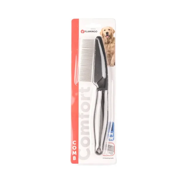 Гребінець Flamingo Comb Fine Comfort для собак, з тонкими круглими зубцями (35 шт), 21×5.5 см
