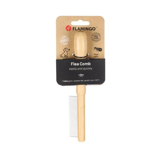 Гребінець Flamingo Flea Comb Babu для вичісування бліх, бамбук, 69 зубців, 21×3.5 см