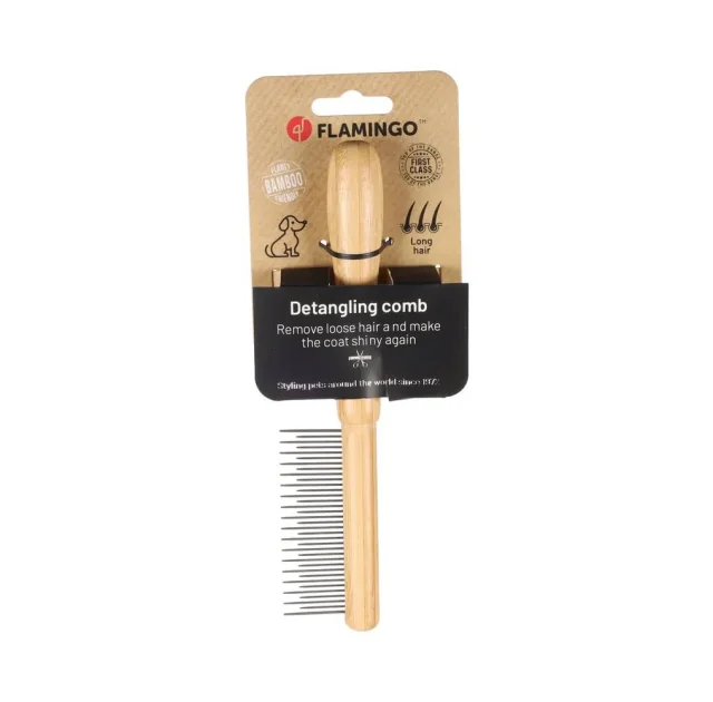 Гребінець Flamingo Comb Short/Long Babu для собак, бамбук, з короткими/довгими зубцями (17/18 шт), 21×4.1 см