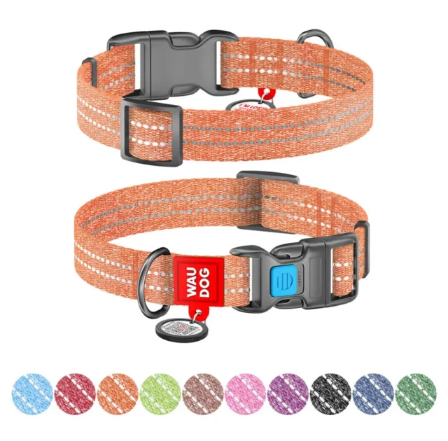 Нашийник Waudog Re-cotton для собак, з QR паспортом, бавовна, пластик, ширина 20 мм, довжина 28-40 см, помаранчевий
