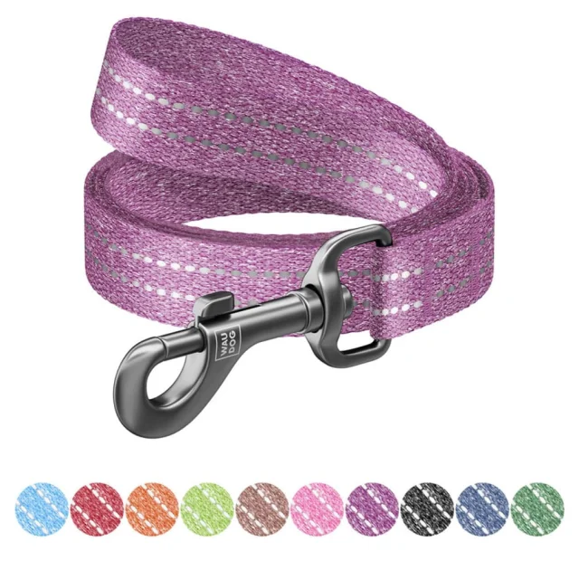 Поводок Waudog Re-cotton для собак из восстановленного хлопка, светоотражающий, ширина: 20 мм, длина: 150 см, M, фиолетовый