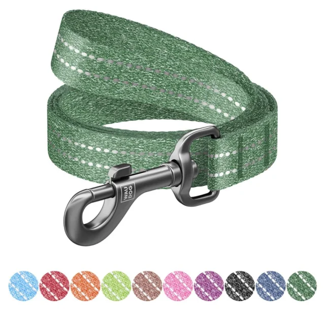 Поводок Waudog Re-cotton для собак из восстановленного хлопка, светоотражающий, ширина: 20 мм, длина: 300 см, зеленый
