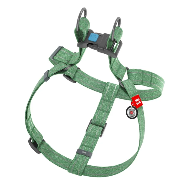 Шлей Waudog Re-cotton QR паспортом для собак из восстановленного хлопка, светоотражающий, ширина: 20 мм, длина: 50-80 см, M, зеленый