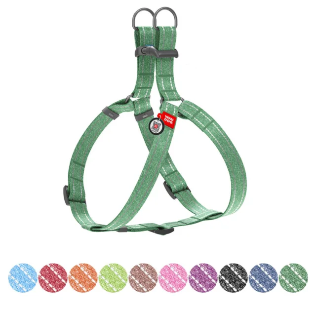 Шлей Waudog Re-cotton с QR паспортом, из восстановленного хлопка, светоотражающий, пластиковый фастекс, L, ш 25 мм, д 60-90 см, зеленый