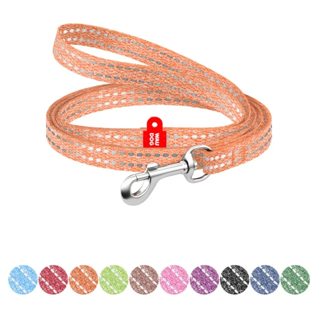 Повідець Waudog Re-cotton для котів і дрібних собак з відновленої бавовни, світловідбиваючий, XS, Ш 10 мм, Д 200 см, помаранчевий