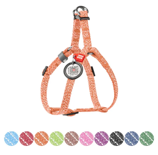 Шлей Waudog Re-cotton с QR-паспортом для кошек и мелких собак, восстановленный хлопок, светоотражающий, XS, оранжевый