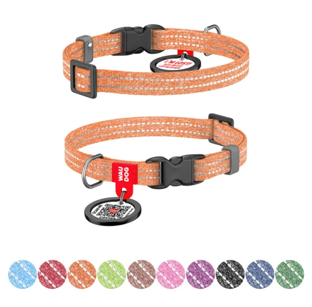 Нашийник Waudog Re-cotton з QR-паспортом для котів та дрібних собак, відновлена бавовна, світловідбиваючий, XS, помаранчевий