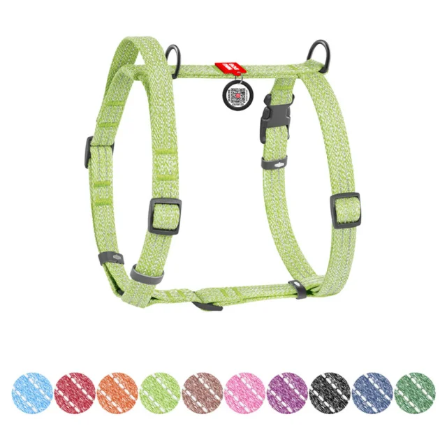 Шлей Waudog Re-cotton анатомическая Н-образный с QR-паспортом для собак с ручкой, светоотражающий, размер S, 15 мм, 36-42 см, салатовый