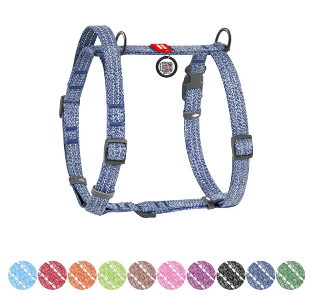 Шлей Waudog Re-cotton анатомическая Н-образный с QR-паспортом для собак с ручкой, светоотражающий, фастекс, размер M, Ш: 20 мм, А: 43-60 см, В: 50-80 см, синяя