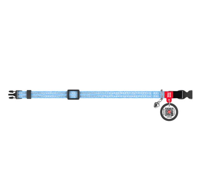 Нашийник Waudog Re-cotton з QR паспортом для котів з відновленої бавовни, світловідбиваючий, пластиковий фастекс, XS, Ш: 10 мм, Д: 20-30 см, блакитний