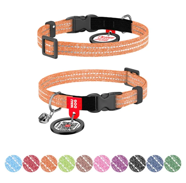 Нашийник Waudog Re-cotton з QR паспортом для котів, світловідбиваючий, пластиковий фастекс, XS, Ш: 10 мм, Д: 20-30 см, помаранчевий