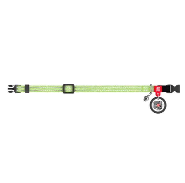 Нашийник Waudog Re-cotton з QR паспортом для котів, світловідбиваючий, пластиковий фастекс, XS, Ш: 10 мм, Д: 20-30 см, салатовий