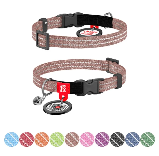 Нашийник Waudog Re-cotton з QR паспортом для котів, світловідбиваючий, пластиковий фастекс, XS, Ш: 10 мм, Д: 20-30 см, коричневий
