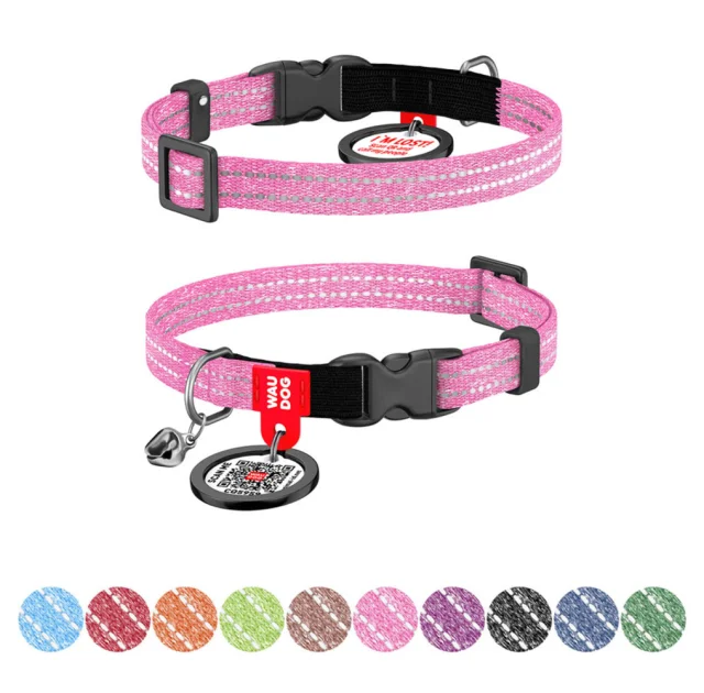 Нашийник Waudog Re-cotton з QR паспортом для котів, світловідбиваючий, пластиковий фастекс, XS, Ш: 10 мм, Д: 20-30 см, рожевий