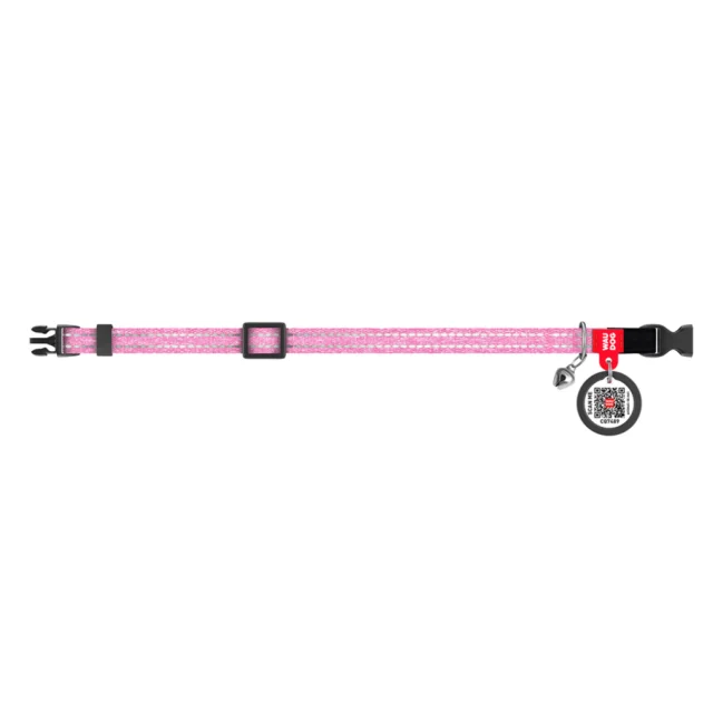 Нашийник Waudog Re-cotton з QR паспортом для котів, світловідбиваючий, пластиковий фастекс, XS, Ш: 10 мм, Д: 20-30 см, рожевий