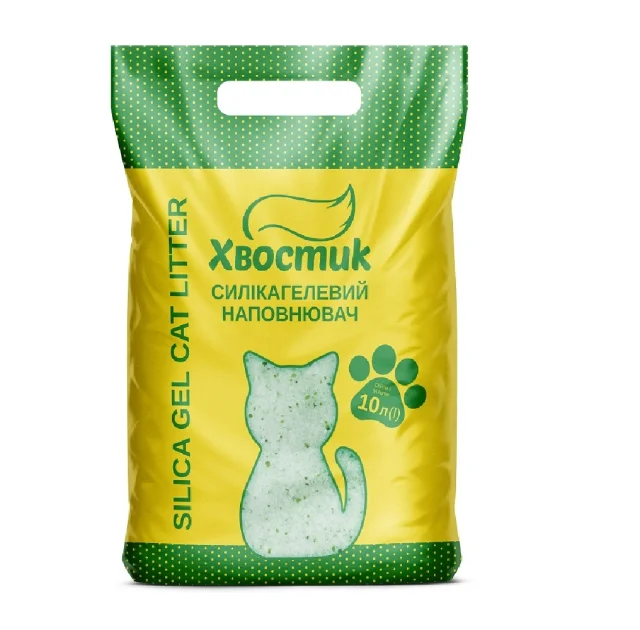 Силикагель наполнитель Хвостик для кошек, с зелеными гранулами, мелкая фракция, 10 л