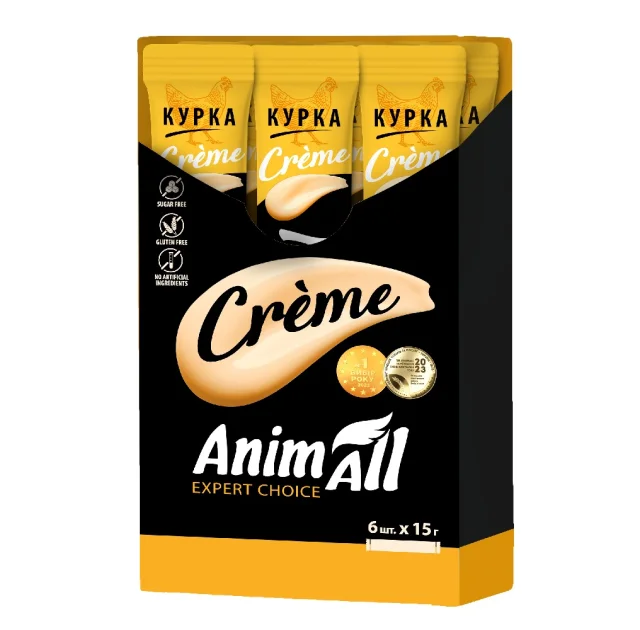Ласощі AnimAll Сrème для котів, зі смаком курки, 6×15 г