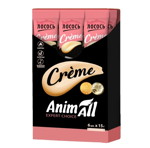 Ласощі AnimAll Сrème для котів, зі смаком лосося, 6×15 г