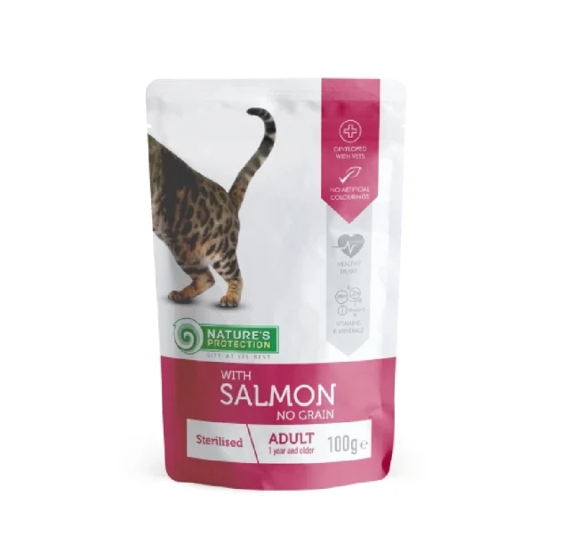 Вологий корм Nature's Protection Sterilised With Salmon для стерилізованних котів, з лососем, 100 г