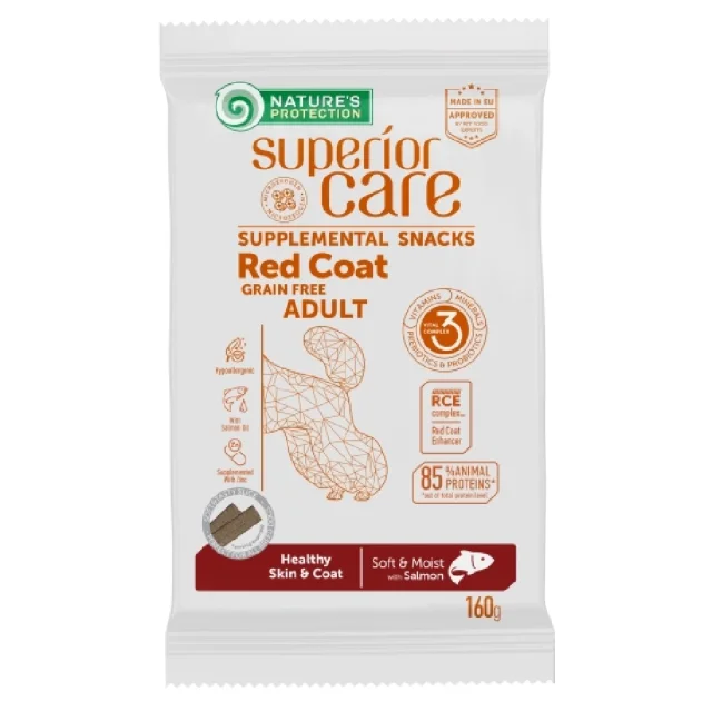 Беззернові ласощі Nature's Protection Superior Care Red Coat Healthy Skin&Coat для дорослих собак, оселедець, 160 г