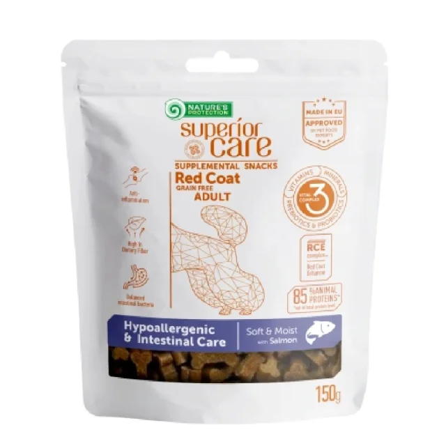 Беззернові ласощі Nature's Protection Superior Care Red Coat Hypoallergenic&Intestinal Care для дорослих собак, лосось, 150 г