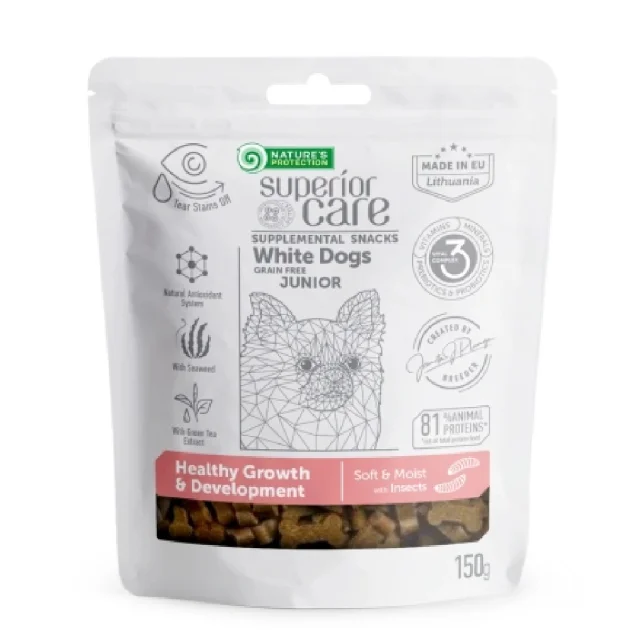 Беззернові ласощі Nature's Protection Superior Care White Dogs Healthy Growth&Development для молодих собак, комахи, 150 г
