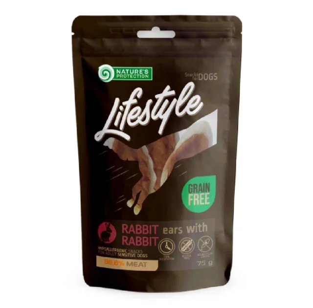 Лакомство Nature's Protection Lifestyle Rabbit Ears With Rabbit для собак, сушеные кроличьи уши с кроликом, 75 г