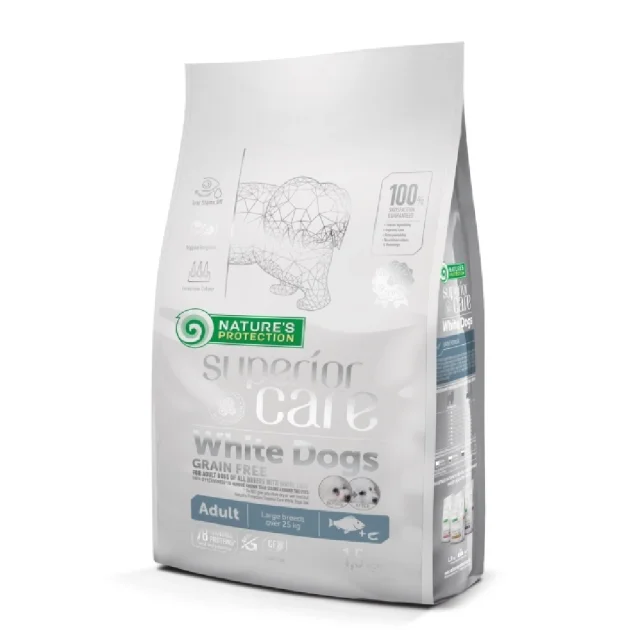 Сухий беззерновий корм Nature's Protection Superior Care White Large Breeds для дорослих собак, біла риба і криль, 1.5 кг
