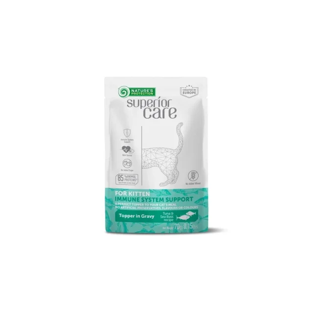 Вологий корм Nature's Protection Superior Care Skin&Coat для дорослих котів, тунець і креветки, соус, 70 г
