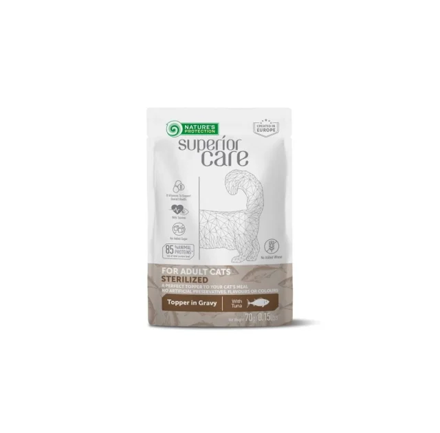 Вологий корм Nature's Protection Superior Care Sterilised для дорослих котів, тунець, соус, 70 г