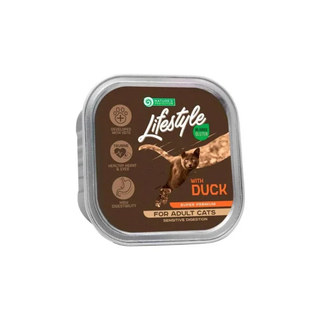 Вологий корм Nature's Protection Lifestyle Sensitive Digestion, для котів з качкою, 85 г